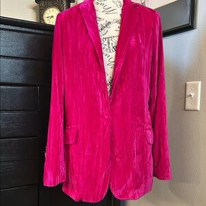 Bold Fuchsia Long Velvet Blazer